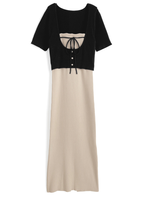 配色レイヤード風ニットワンピース