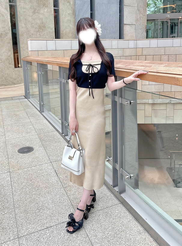 配色レイヤード風ニットワンピース