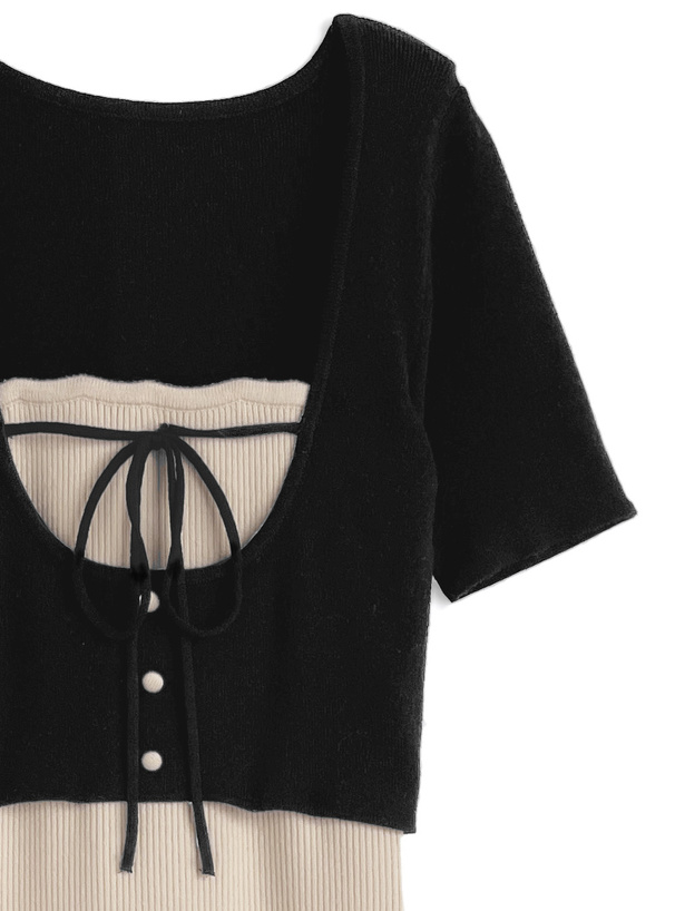 配色レイヤード風ニットワンピース