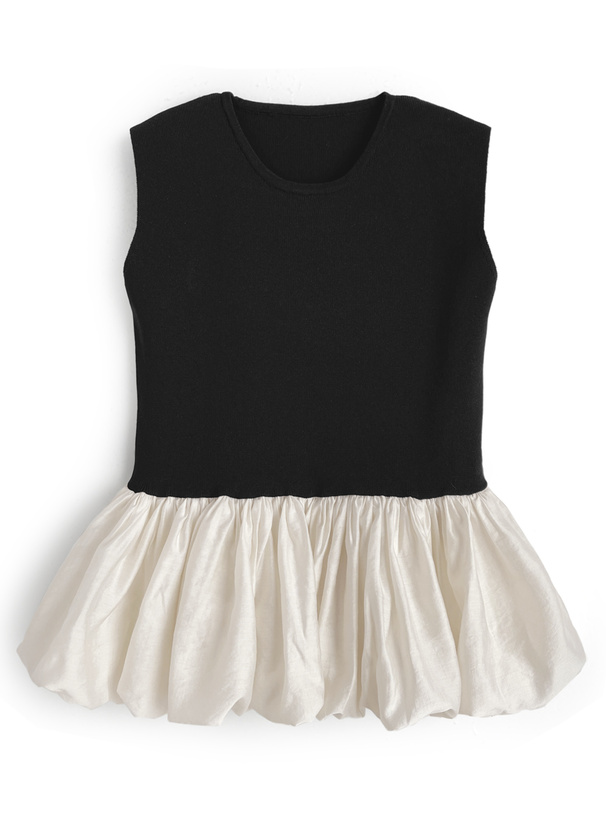 バルーンペプラムノースリーブニットトップス