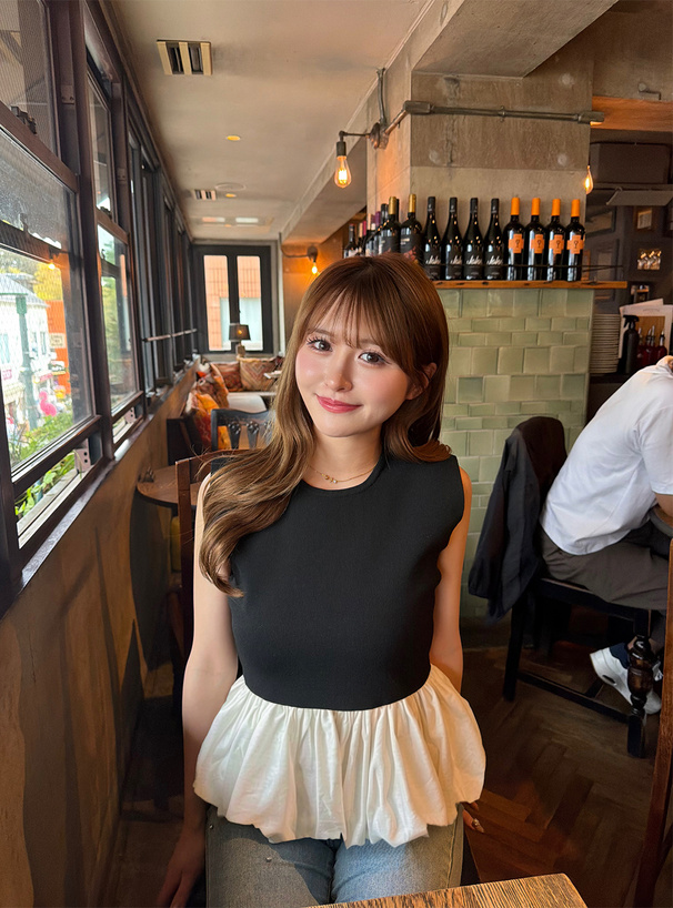 バルーンペプラムノースリーブニットトップス