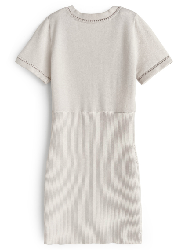 Vネック配色ステッチニットミニワンピース