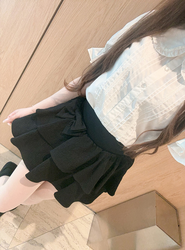 インパン裏地付きリボンティアードミニスカート