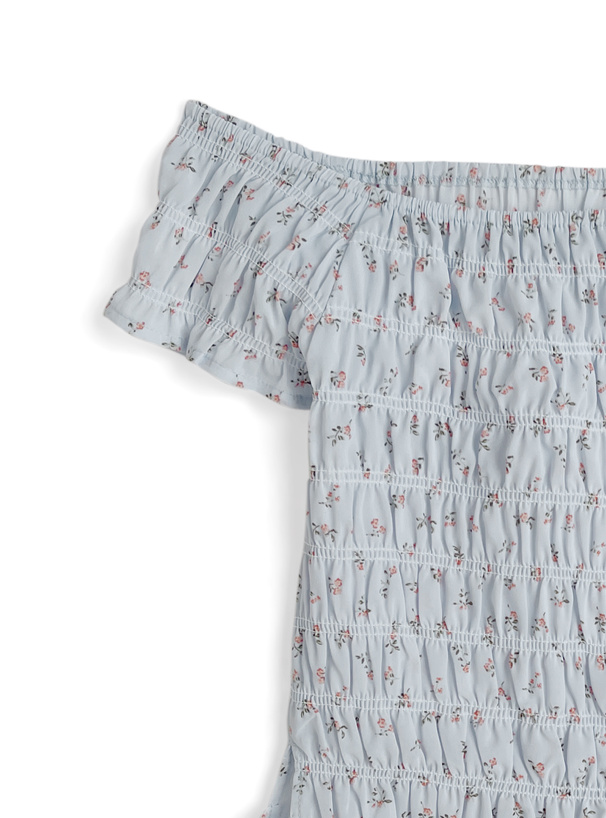 2Way小花柄シャーリングフリルブラウス