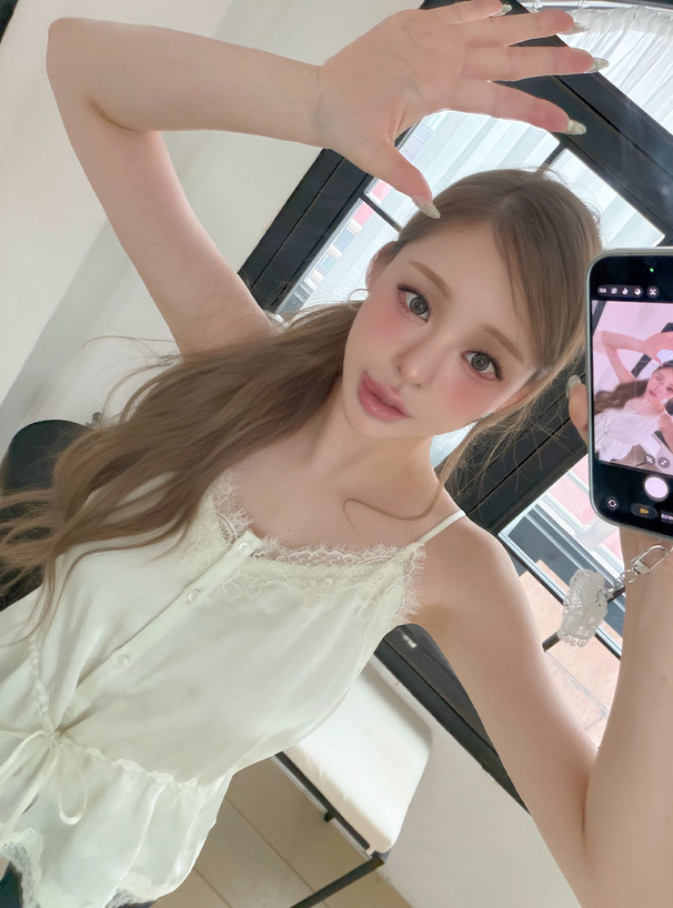 サテンレースウエストリボンキャミソール