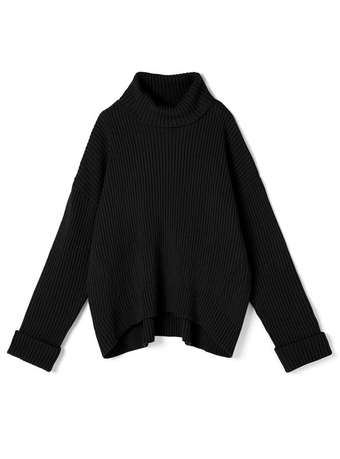 バックスリットタートルネックニットトップス