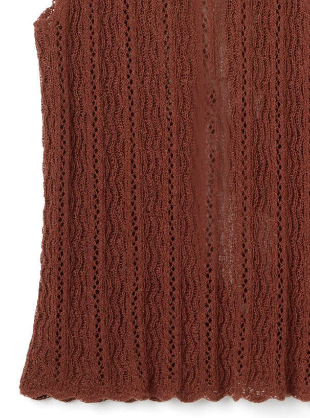 透かし編みバックリボンノースリーブトップス
