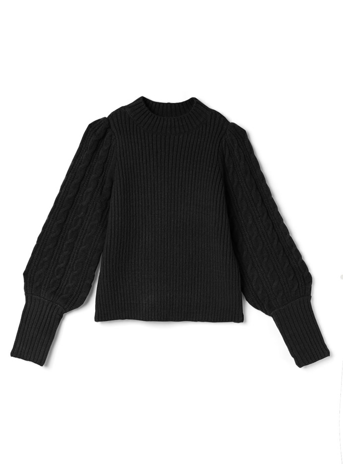 モックネックロングカフスニットトップス
