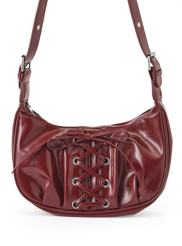 レースアップエナメルショルダーバッグ