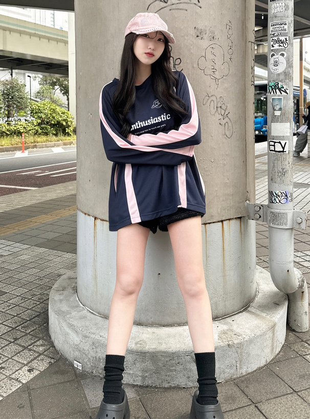 ロゴプリントブロックスポーツトップス