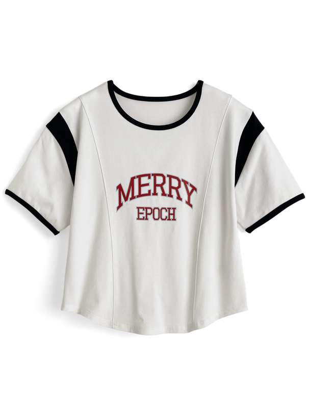 クロップド丈配色ロゴTシャツ[ask116]