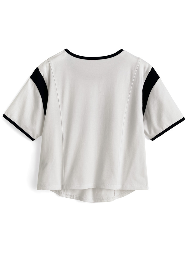 クロップド丈配色ロゴTシャツ