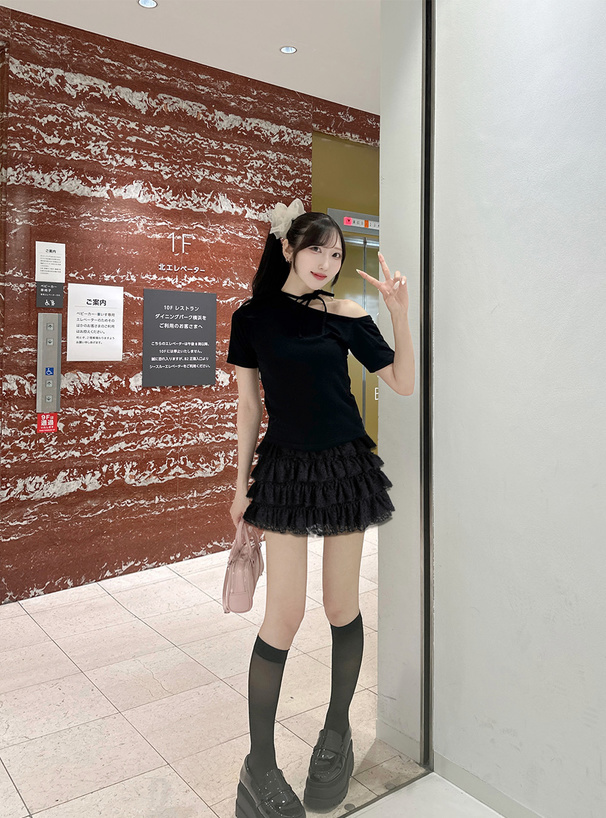 インパン裏地付レースティアードミニスカート