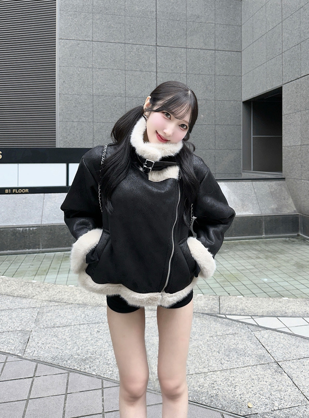 襟2Wayファーライダースジャケット[ask141] | レディースファッション