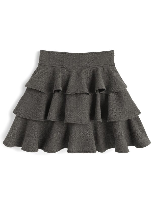 ヘリンボーン柄バックレースアップティアードフリルミニスカート