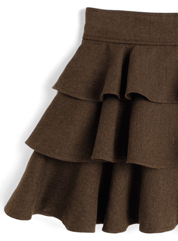 ヘリンボーン柄バックレースアップティアードフリルミニスカート
