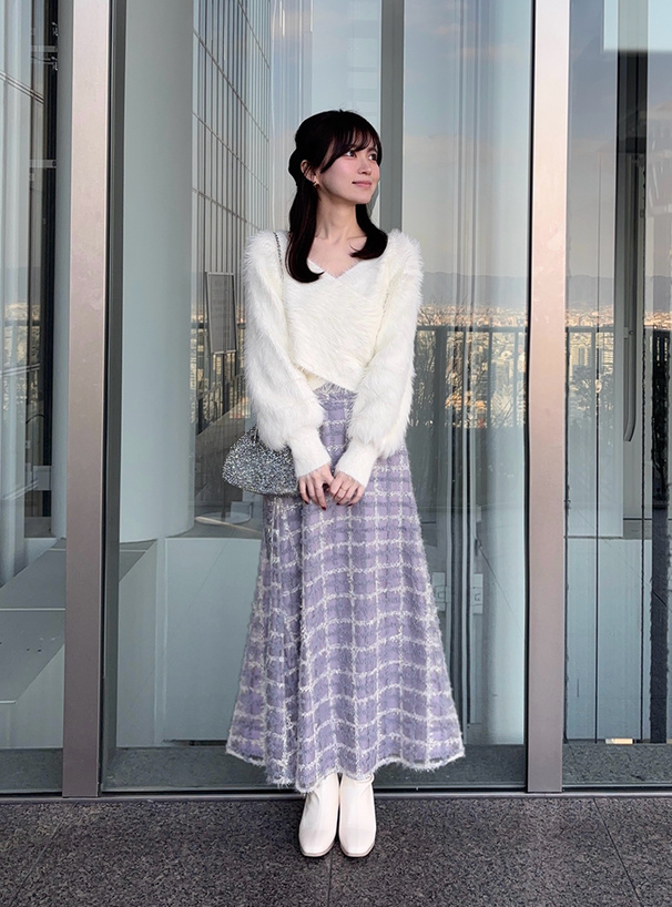 チェック柄オーガンジーフレアスカート[ask152] | レディース