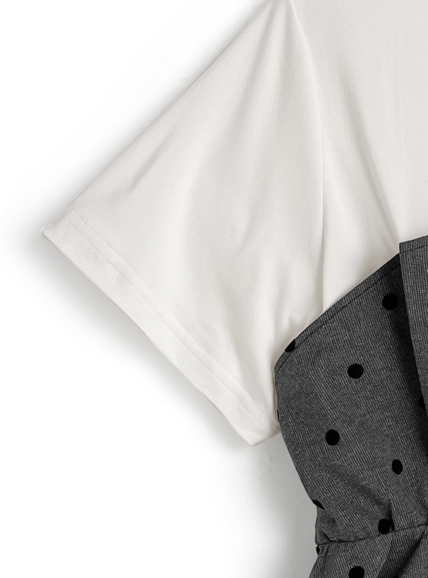 ドット柄ドッキングペプラムトップス