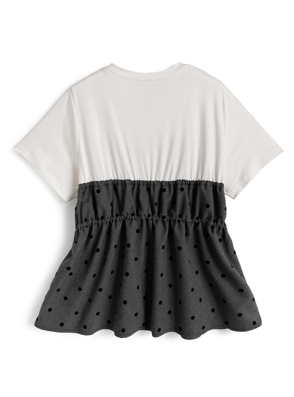 ドット柄ドッキングペプラムトップス
