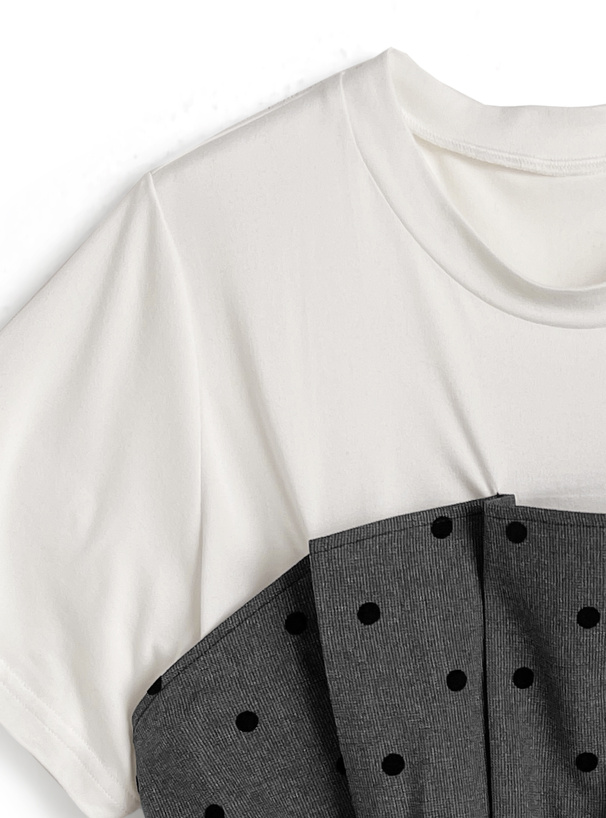 ドット柄ドッキングペプラムトップス