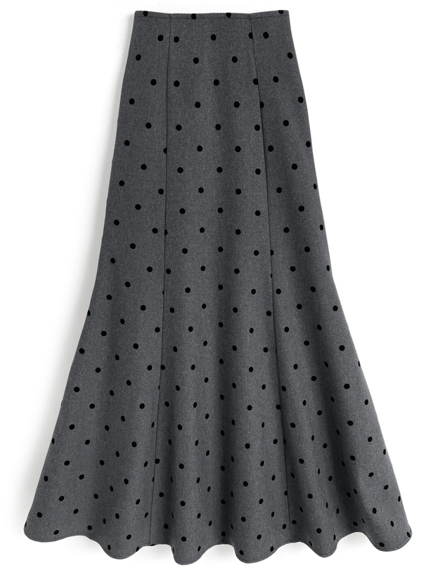 ドット柄フレアロングスカート