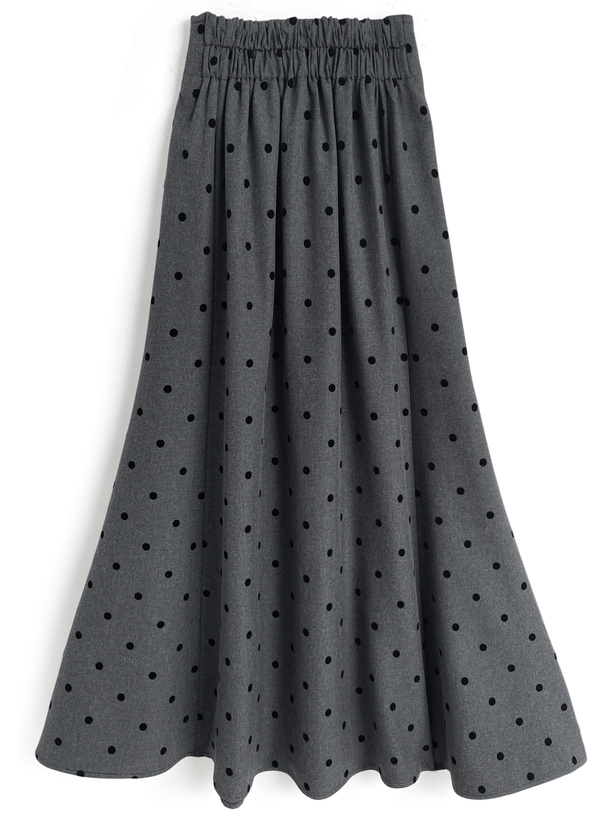 ドット柄フレアロングスカート
