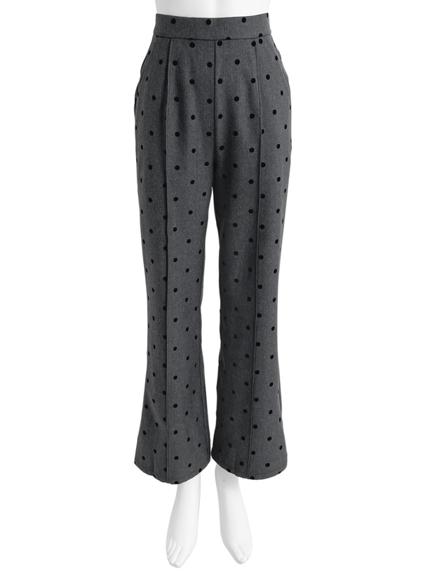 ドット柄センターシームセミフレアパンツ