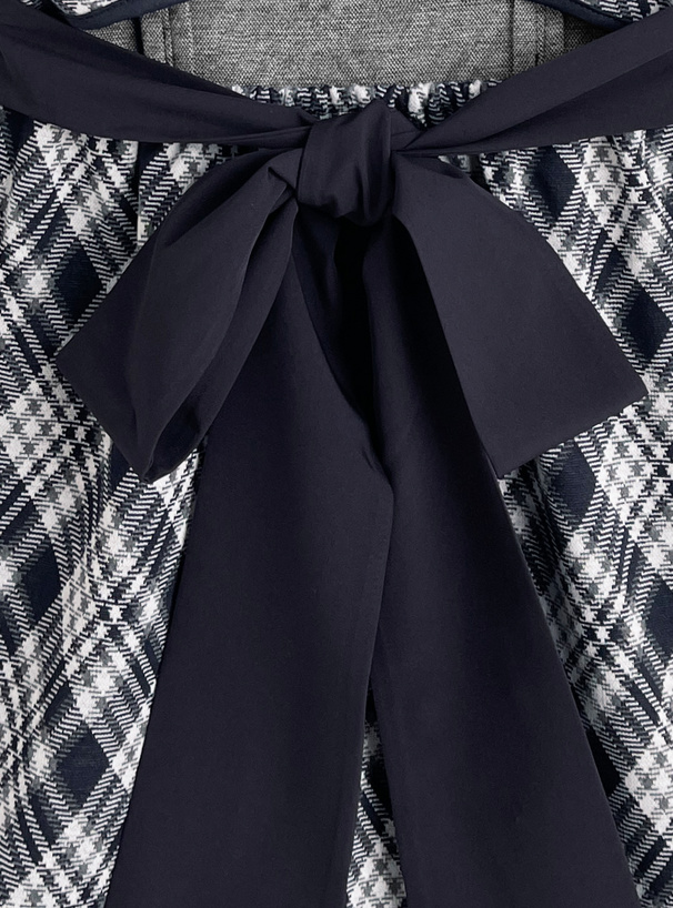 バイアスチェック柄バックオープンリボンミニワンピース