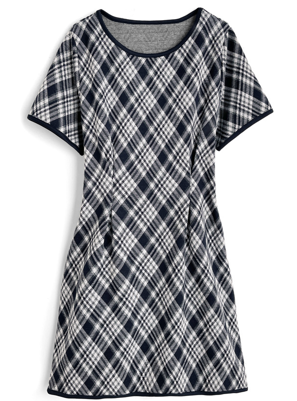 バイアスチェック柄バックオープンリボンミニワンピース