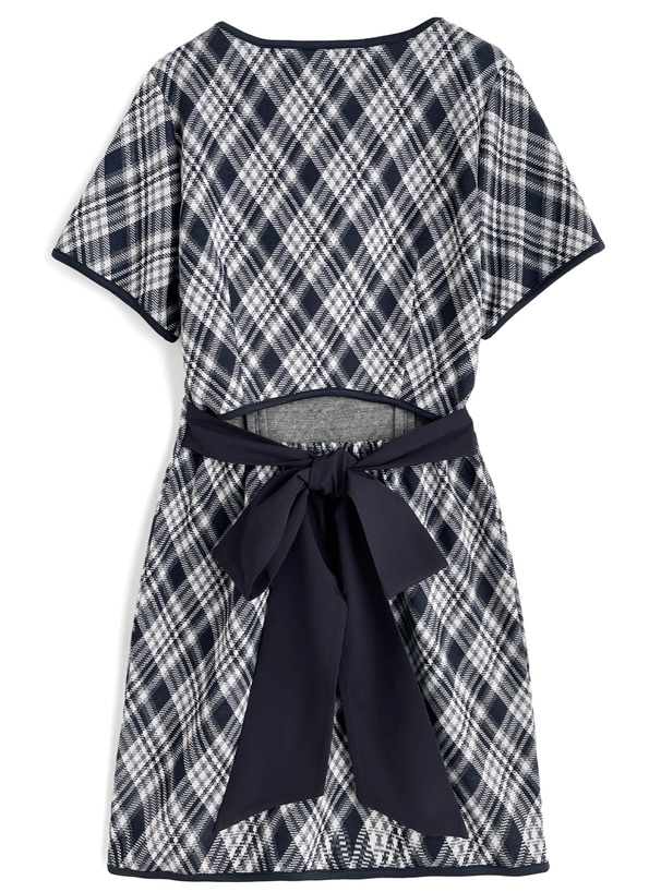 バイアスチェック柄バックオープンリボンミニワンピース