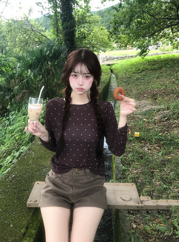 ドット柄ギャザーシアートップス