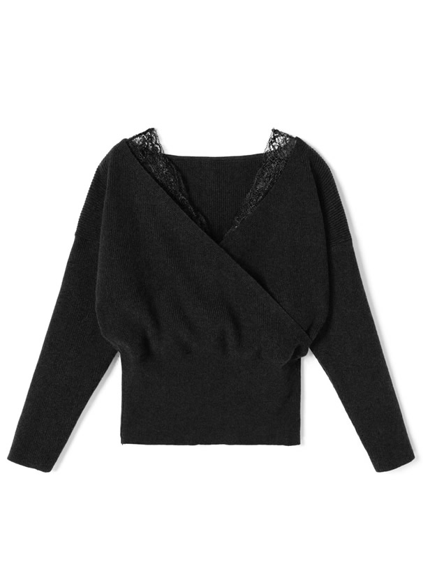 レースドッキングカシュクールニットトップス