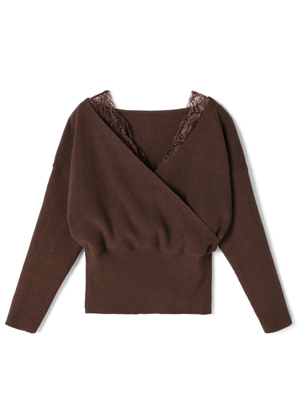 レースドッキングカシュクールニットトップス