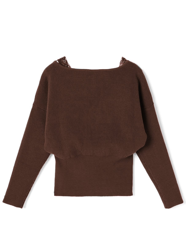 レースドッキングカシュクールニットトップス