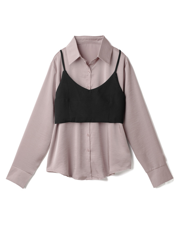 リボン付ビスチェX光沢ロングシャツセット