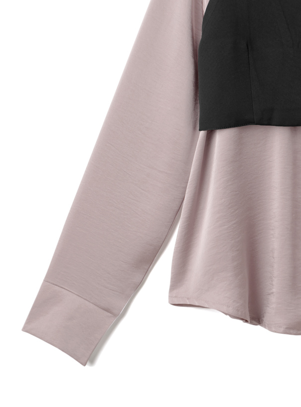 リボン付ビスチェX光沢ロングシャツセット
