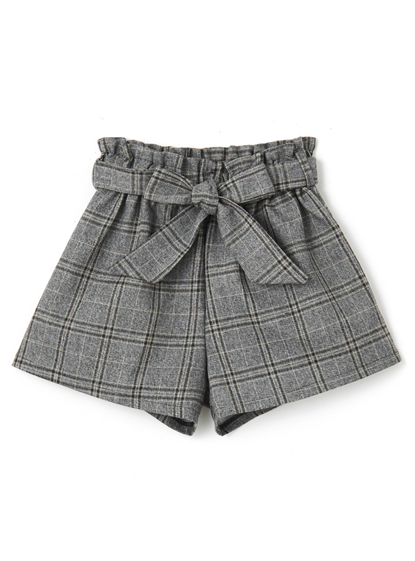 リボンベルト付きグレンチェックショートパンツ