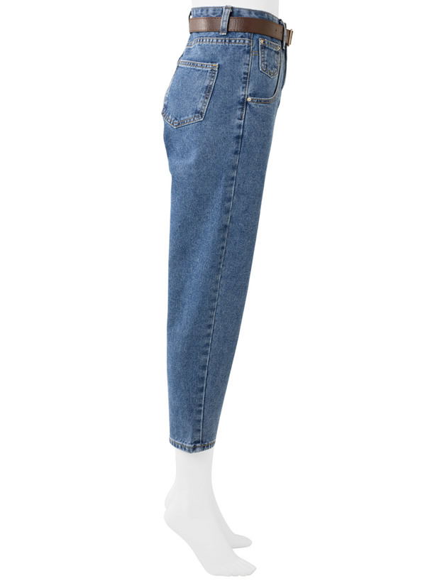 ベルト付きテーパードデニムパンツ