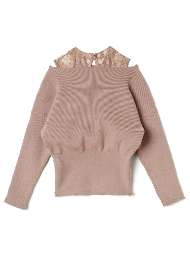 レースハイネックドッキングカシュクールニットトップス