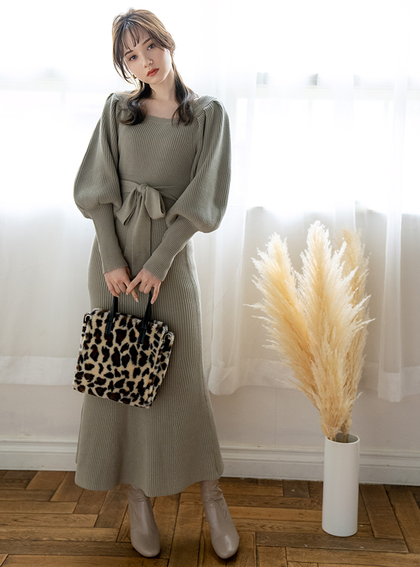 2Wayファーレオパード柄ショルダーバッグ