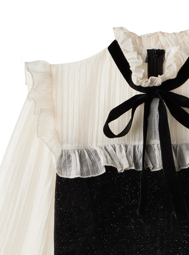 ボウタイ付き異素材ヨークフリルワンピース At1458 レディースファッション通販のグレイル Grl 公式