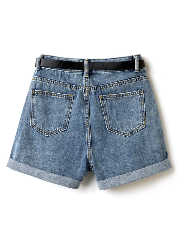 ベルト付きヴィンテージ加工デニムショートパンツ