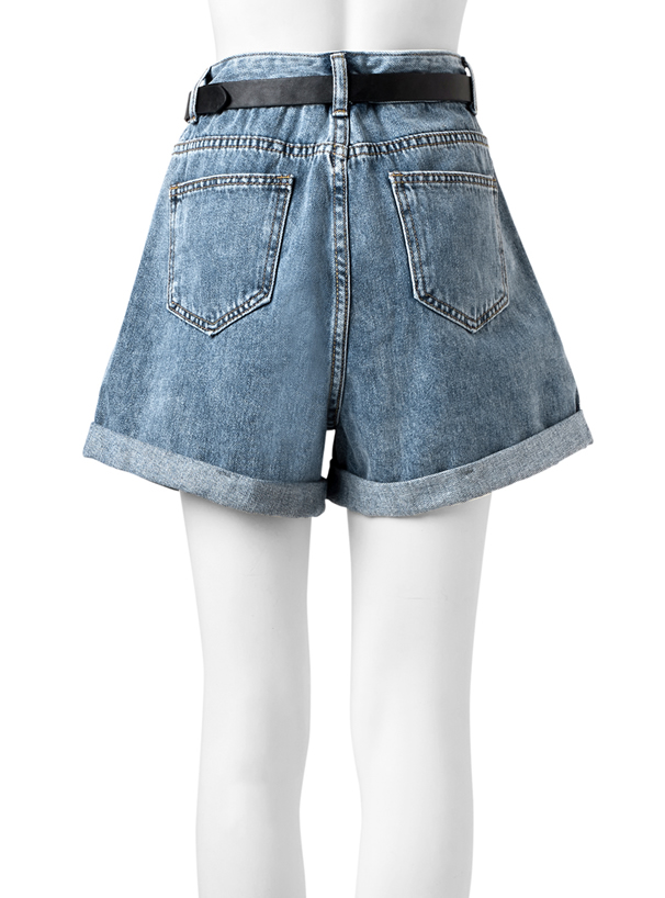 ベルト付きヴィンテージ加工デニムショートパンツ