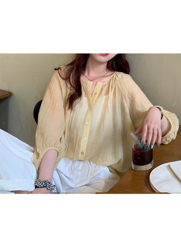 リボンプリーツシアーシャツ