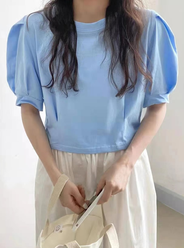 バックリボンパフスリーブカットソー