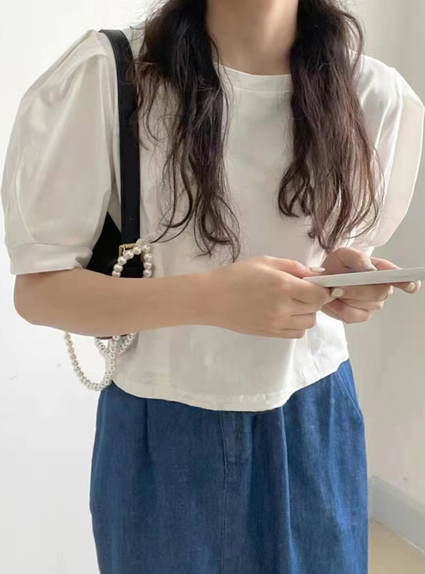 バックリボンパフスリーブカットソー
