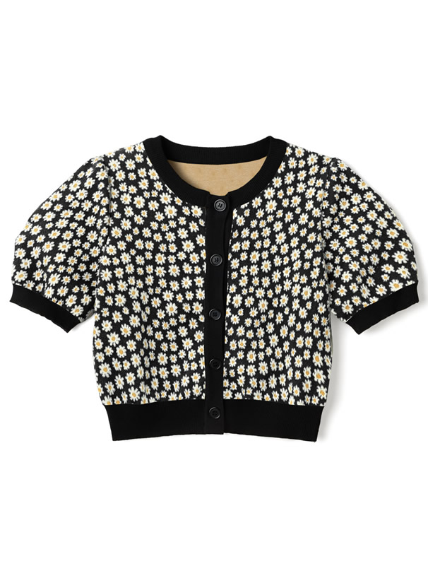 デイジー花柄ショート丈ニットカーディガン
