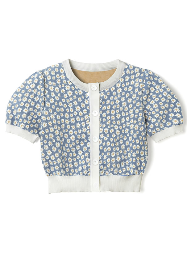デイジー花柄ショート丈ニットカーディガン