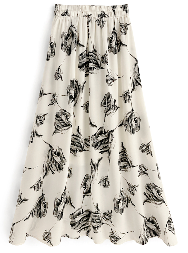 【ELMOREA】(W79-81)タグ付き 総柄 花柄 フレア ロング スカート
