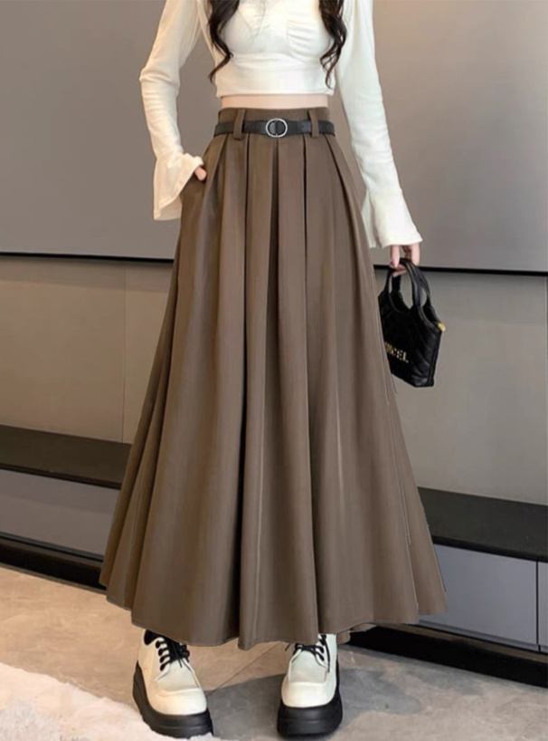 ロングスカート[VARENTS·BIS]ウール スカートポシェット付き 茶色 ロングスカート